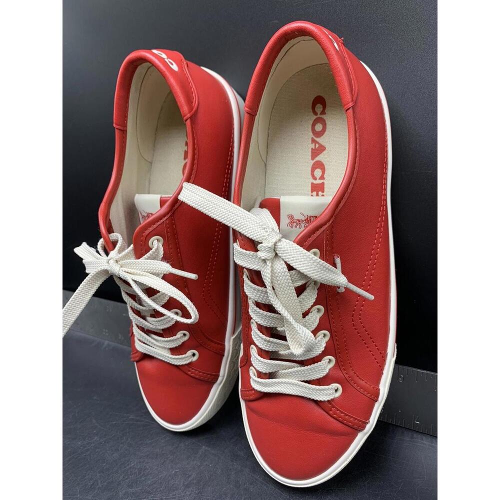 Red Coach Shoes Women's Lowline Leather Low Top Sneaker Size 8.5 B Red White - Picture 5 of 15